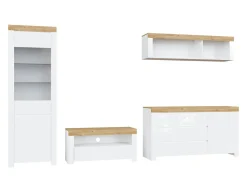 Stuemøbelsæt Sonsoru 144 (Hvid + Glansfuld hvid + Wotan eg)