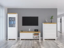 Stuemøbelsæt Sonsoru 149 (Hvid + Glansfuld hvid + Wotan eg)