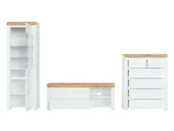 Stuemøbelsæt Sonsoru 149 (Hvid + Glansfuld hvid + Wotan eg)