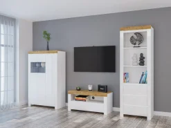 Stuemøbelsæt Sonsoru 146 (Hvid + Glansfuld hvid + Wotan eg)