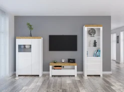 Stuemøbelsæt Sonsoru 146 (Hvid + Glansfuld hvid + Wotan eg)