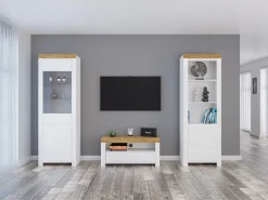 Stuemøbelsæt Sonsoru 145 (Hvid + Glansfuld hvid + Wotan eg)