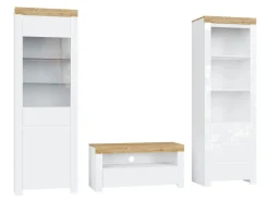 Stuemøbelsæt Sonsoru 145 (Hvid + Glansfuld hvid + Wotan eg)