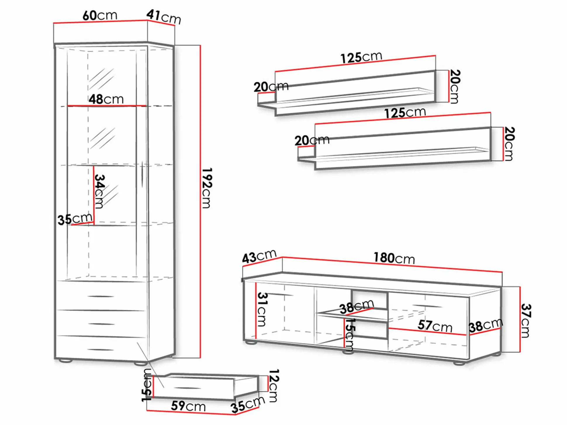 Stuemøbelsæt Tornola 107 (Hvid + Glansfuld hvid)