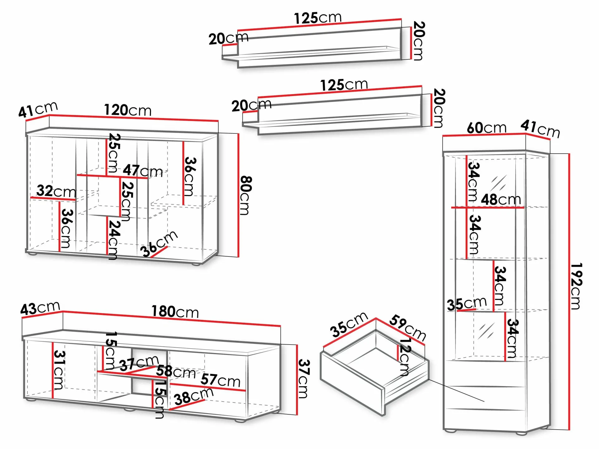 Stuemøbelsæt Tornola 116 (Hvid + Glansfuld hvid)