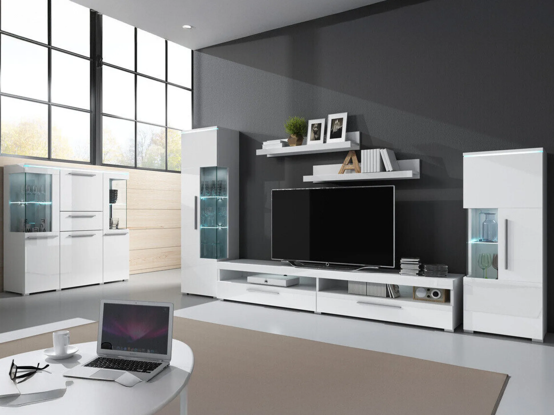 Stuemøbelsæt Torvire 107 (Hvid + Glansfuld hvid)