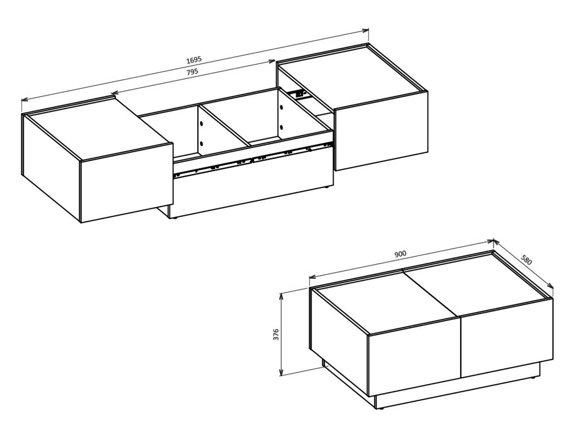 Transformer sofabord Austin 380 (Kashmir + Sort)