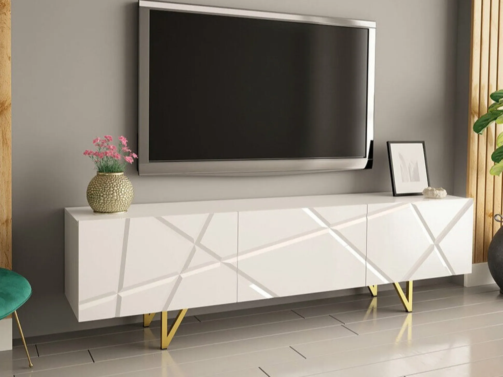 TV-bord Audis (Hvid + Glansfuld hvid)