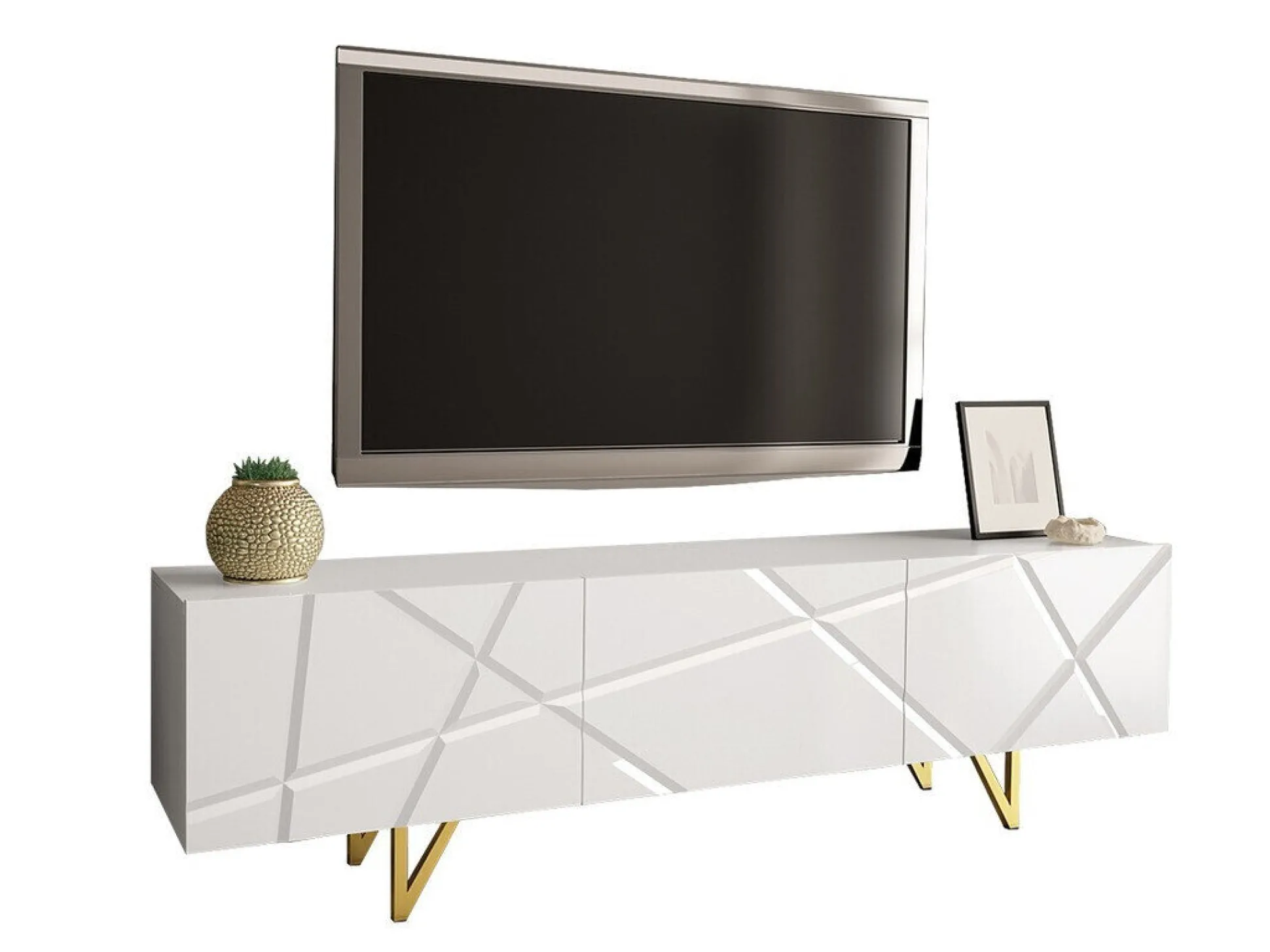 TV-bord Audis (Hvid + Glansfuld hvid)