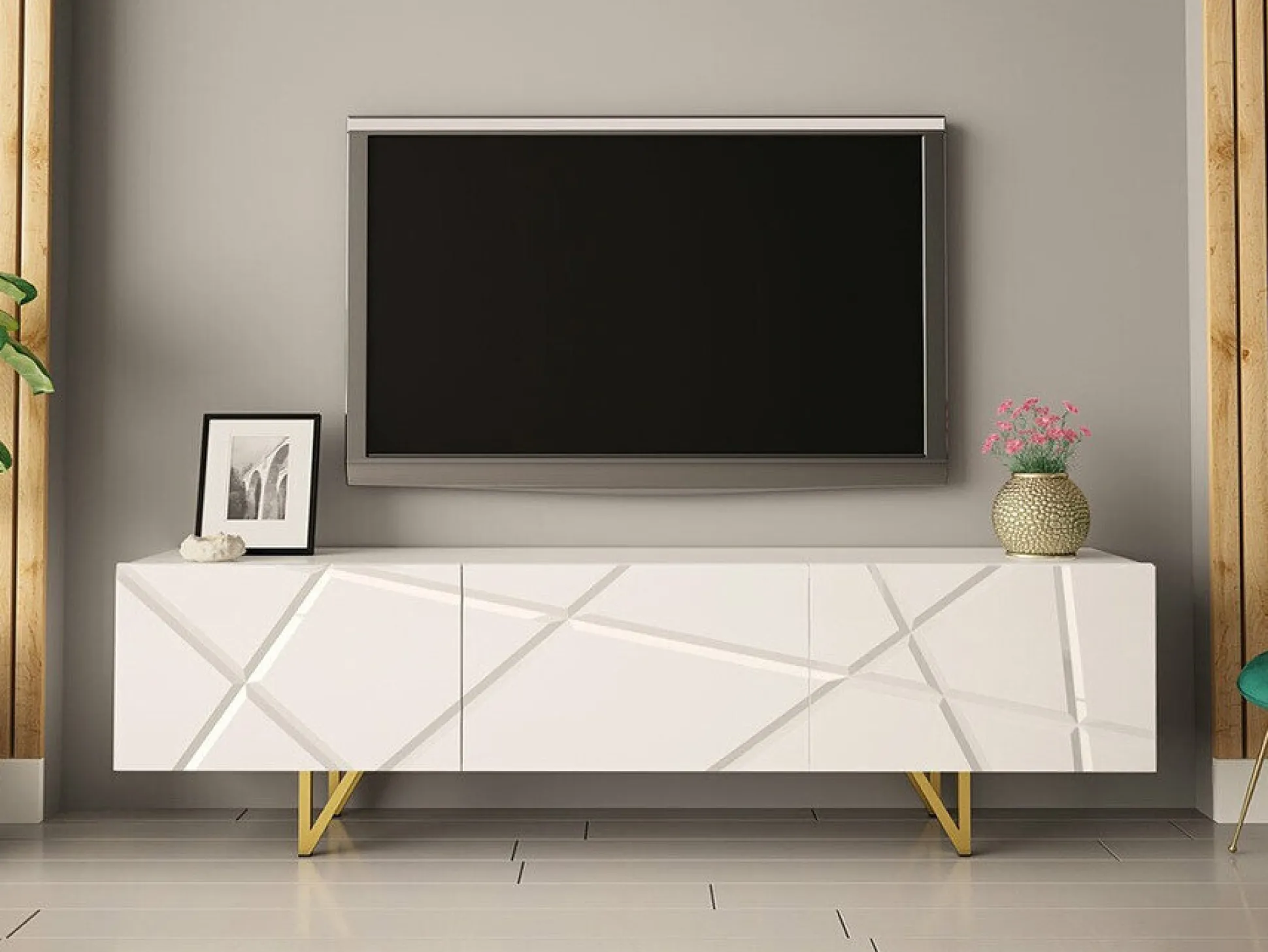 TV-bord Audis (Hvid + Glansfuld hvid)