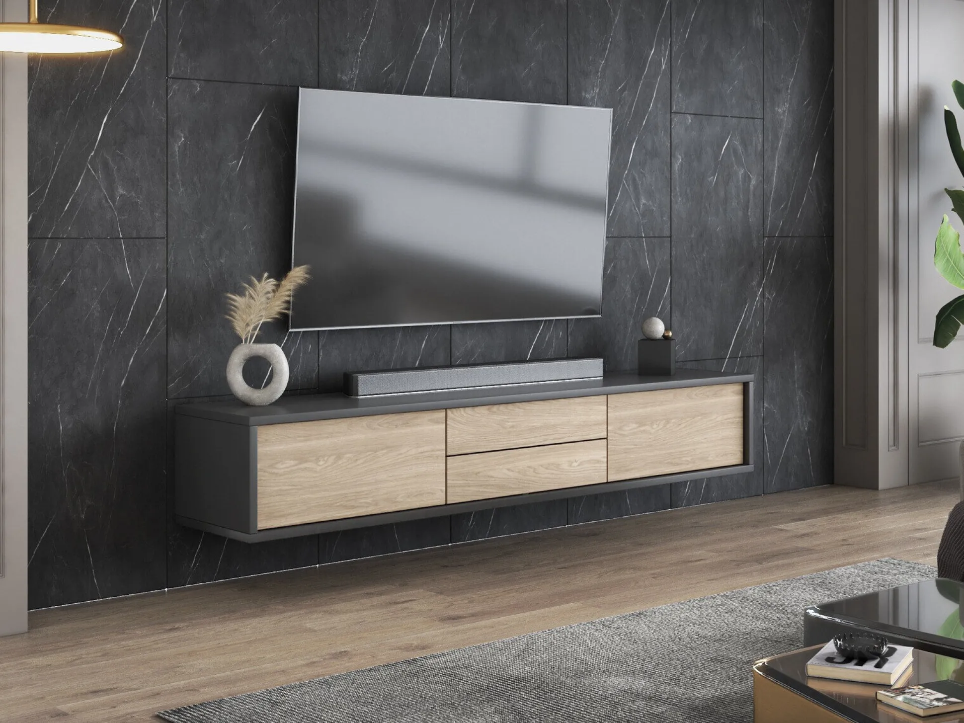 TV-bord Austin 325 (Antracit + Egetræ)