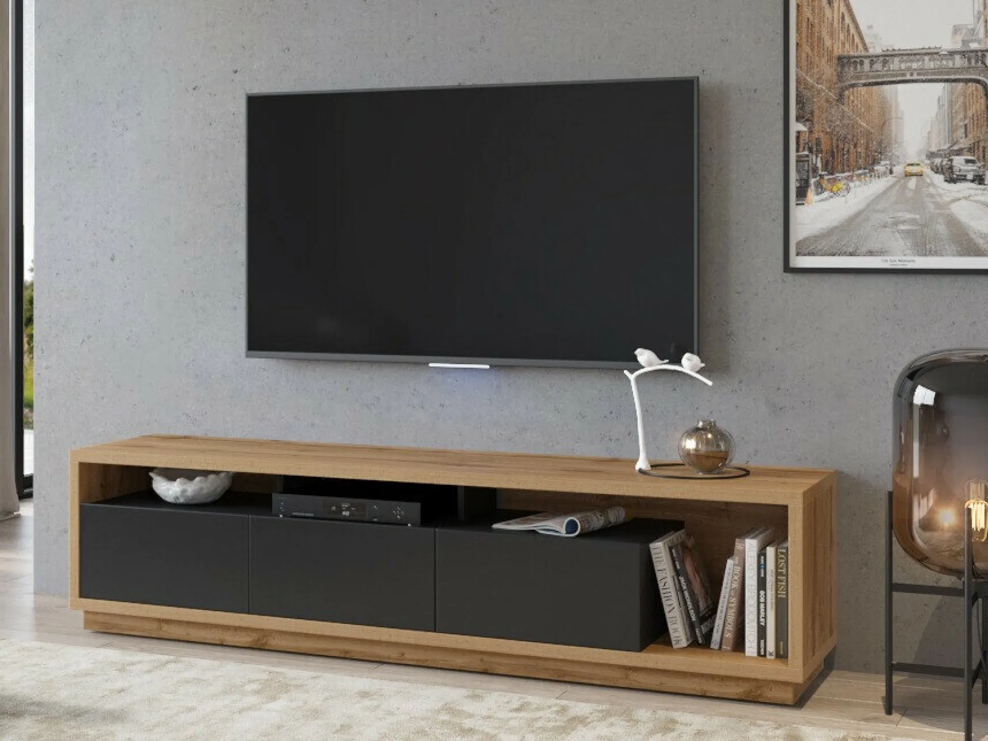 TV-bord Austin 357 (Wotan eg + Mat sort)