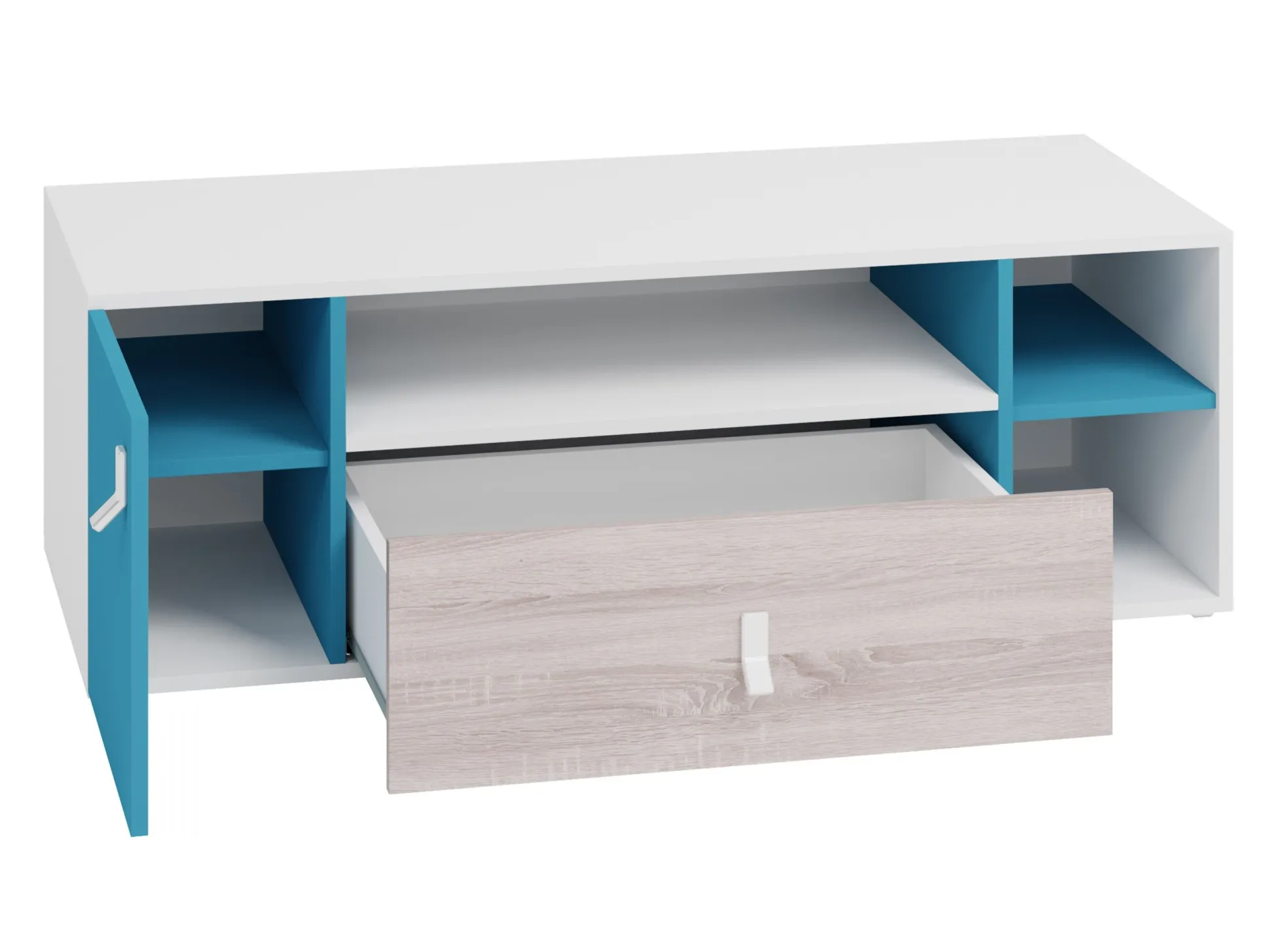 TV-bord Camteso 108 (Hvid + Egetræ + Turkis)