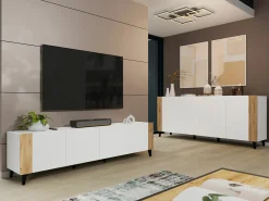 TV-bord Charlotte 184 (Hvid + Craft egetræ)