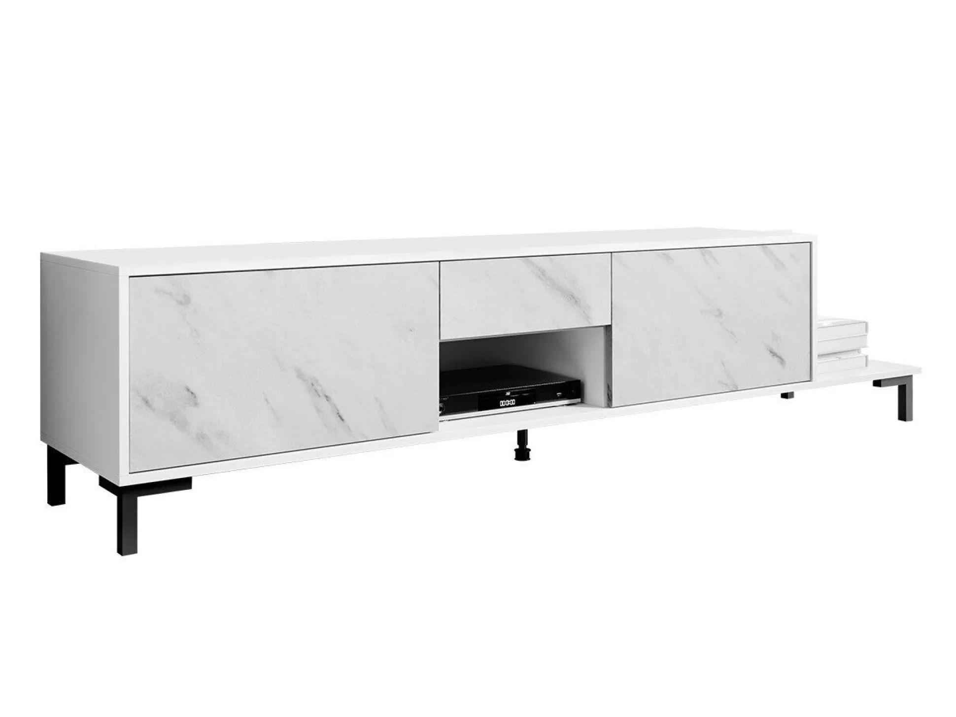 TV-bord Charlotte 157 (Hvid + Hvid marmor)