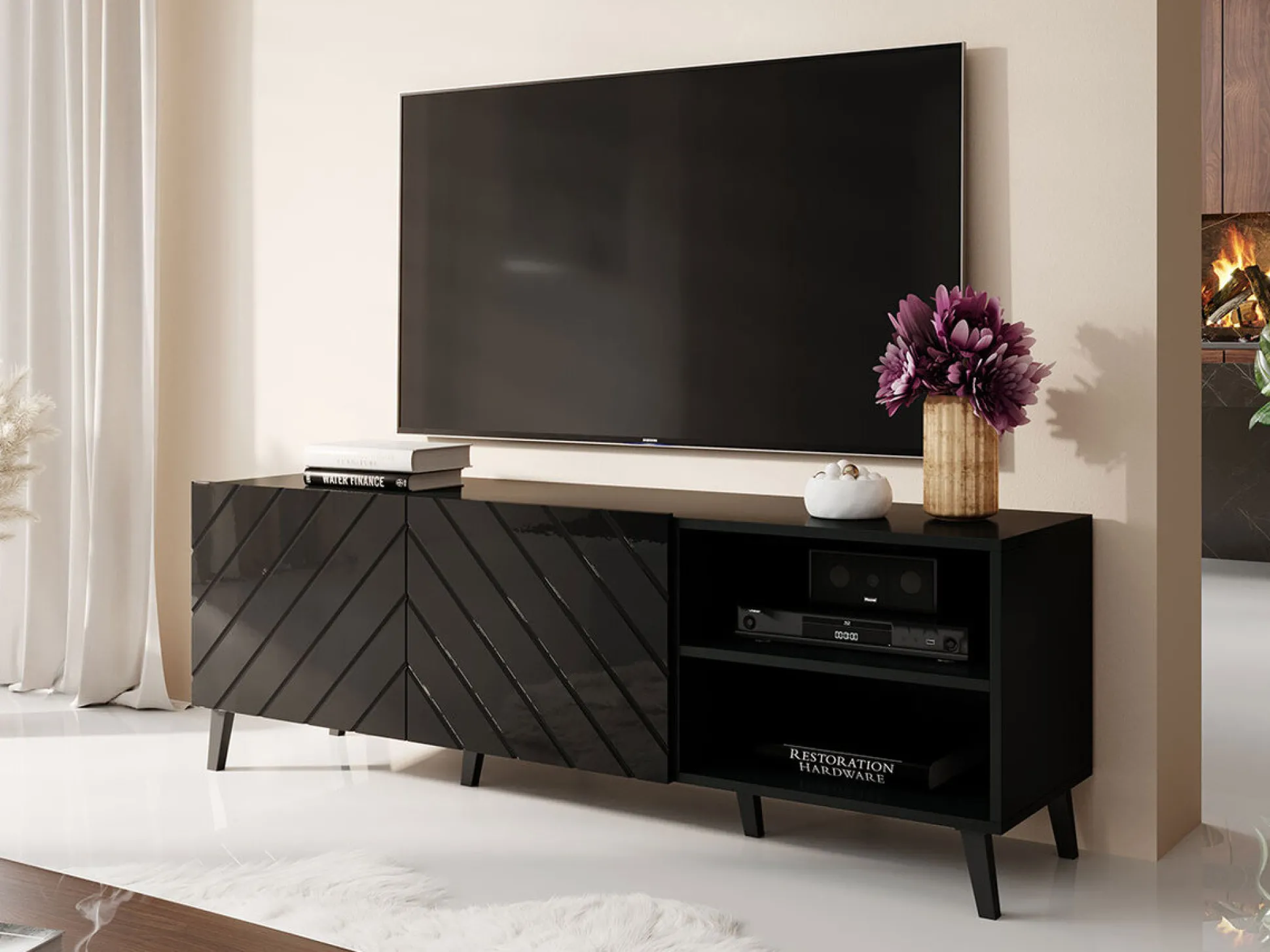 TV-bord Charlotte 144 (Sort + Blank sort)