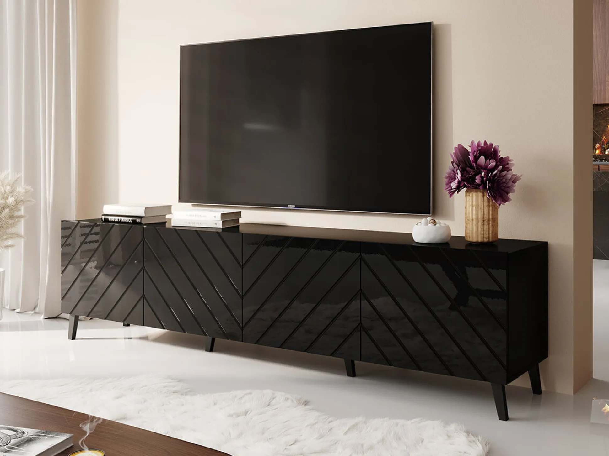 TV-bord Charlotte 145 (Sort + Blank sort)