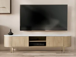 TV-bord Comfivo Livtena I (Hvid marmor + Gylden)