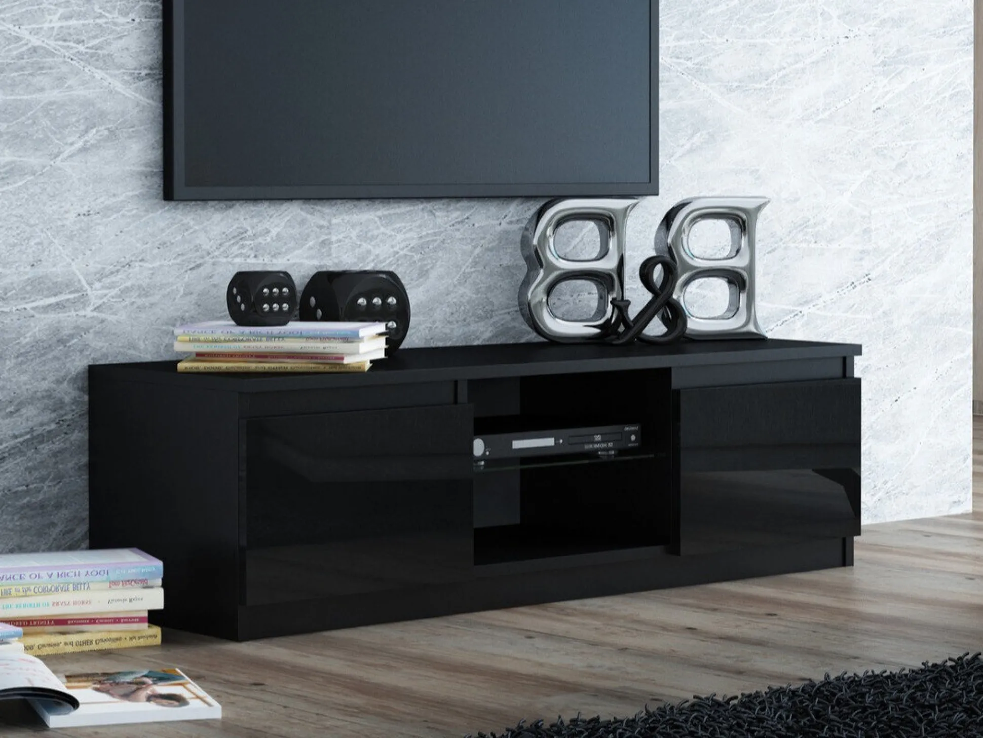 TV-bord Elbvelu 124 (Sort + Blank sort)