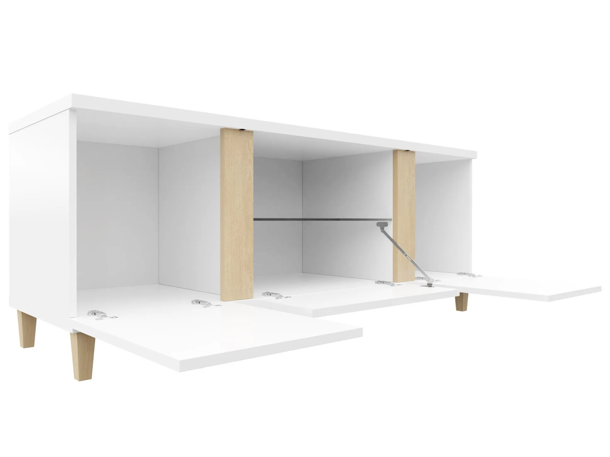 TV-bord Florem (Hvid + Glansfuld hvid + Lyst træ)