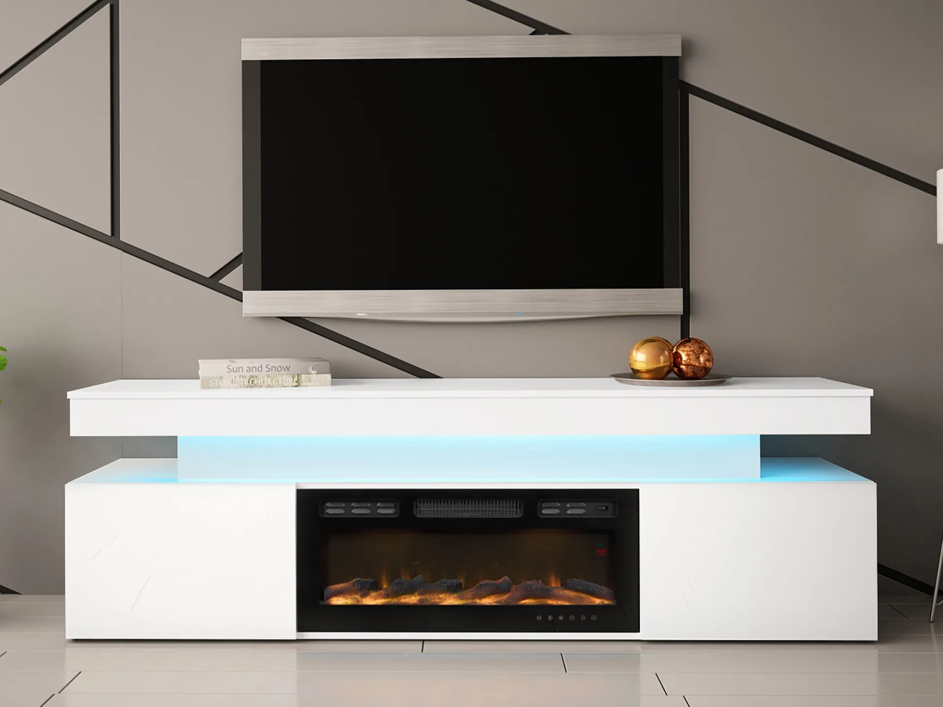 TV-bord Monfero I (Hvid + Glansfuld hvid)