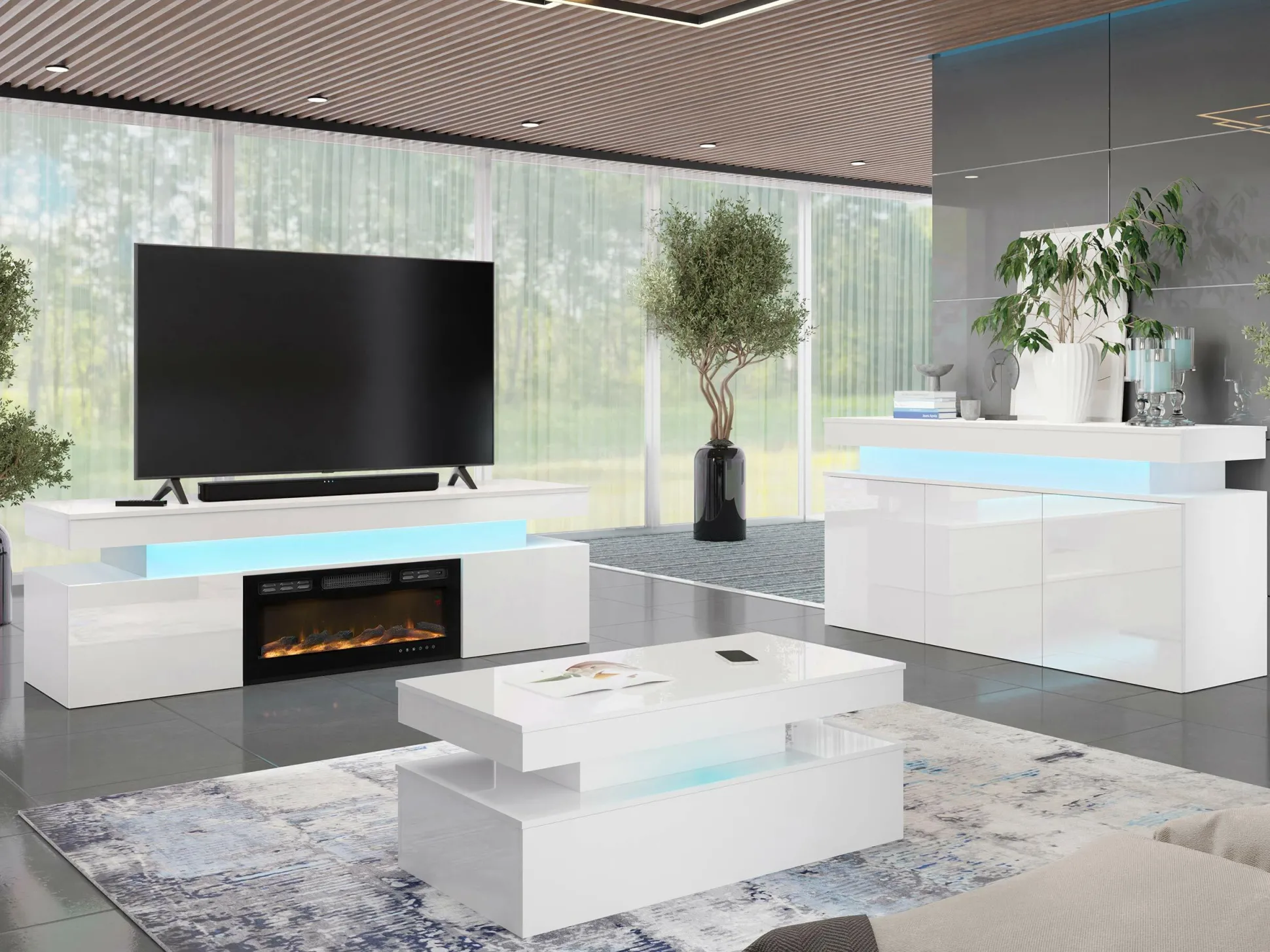 TV-bord Monfero I (Hvid + Glansfuld hvid)