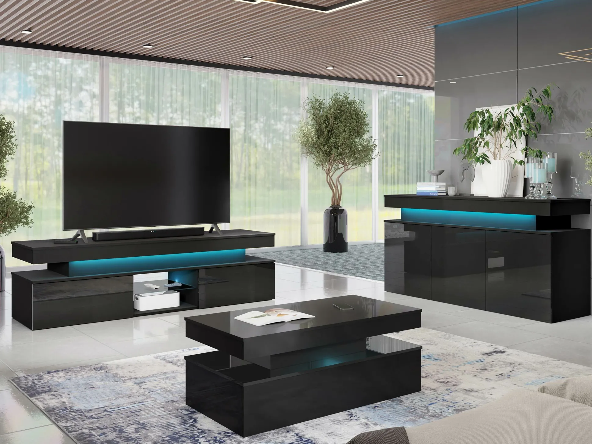 TV-bord Monfero (Sort + Blank sort)