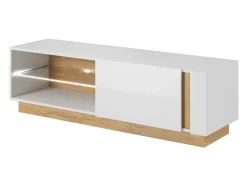 TV-bord Novbela 107 (Hvid + Glansfuld hvid + Grandson eg)