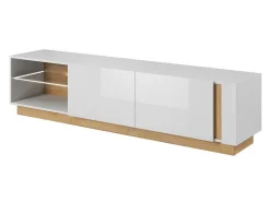 TV-bord Novbela 108 (Hvid + Glansfuld hvid + Grandson eg)