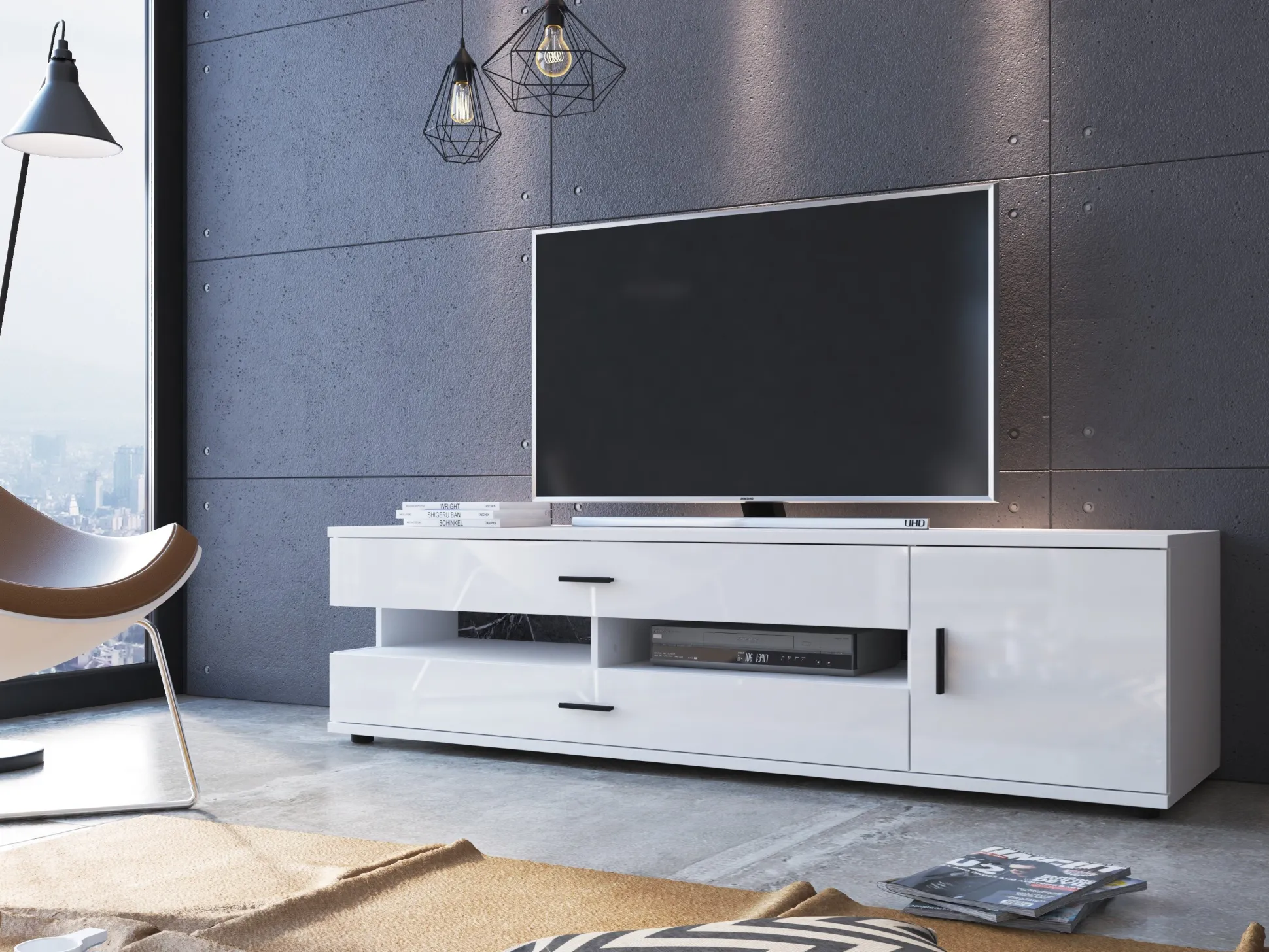 TV-bord Ontario 171 (Glansfuld hvid + Hvid)