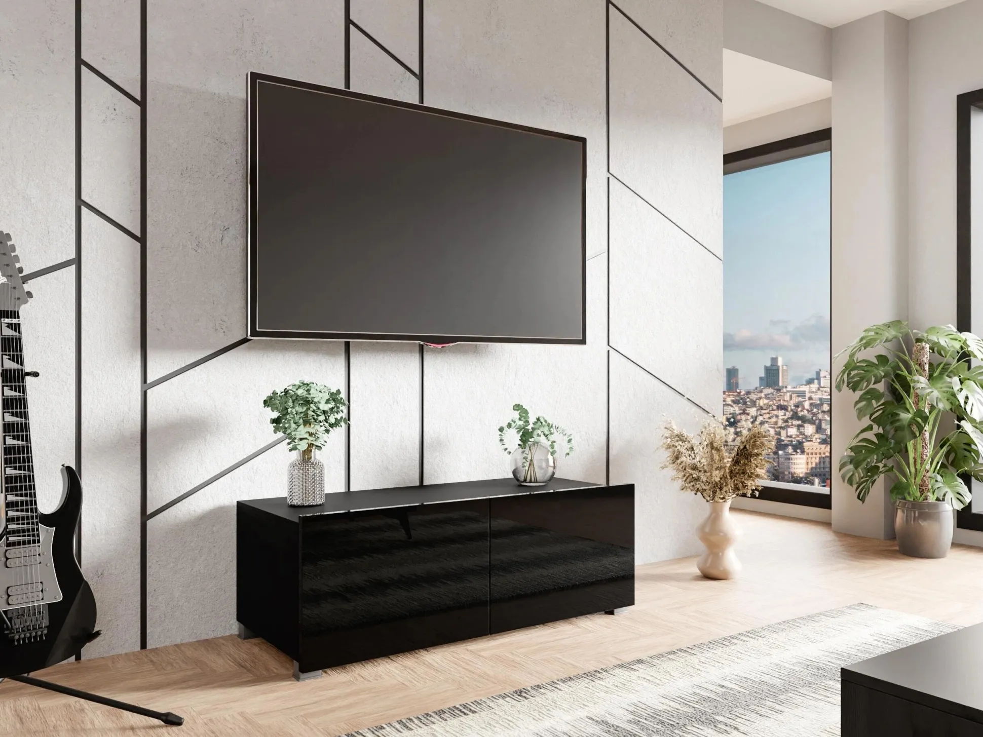 TV-bord Remus I (Sort + Blank sort)