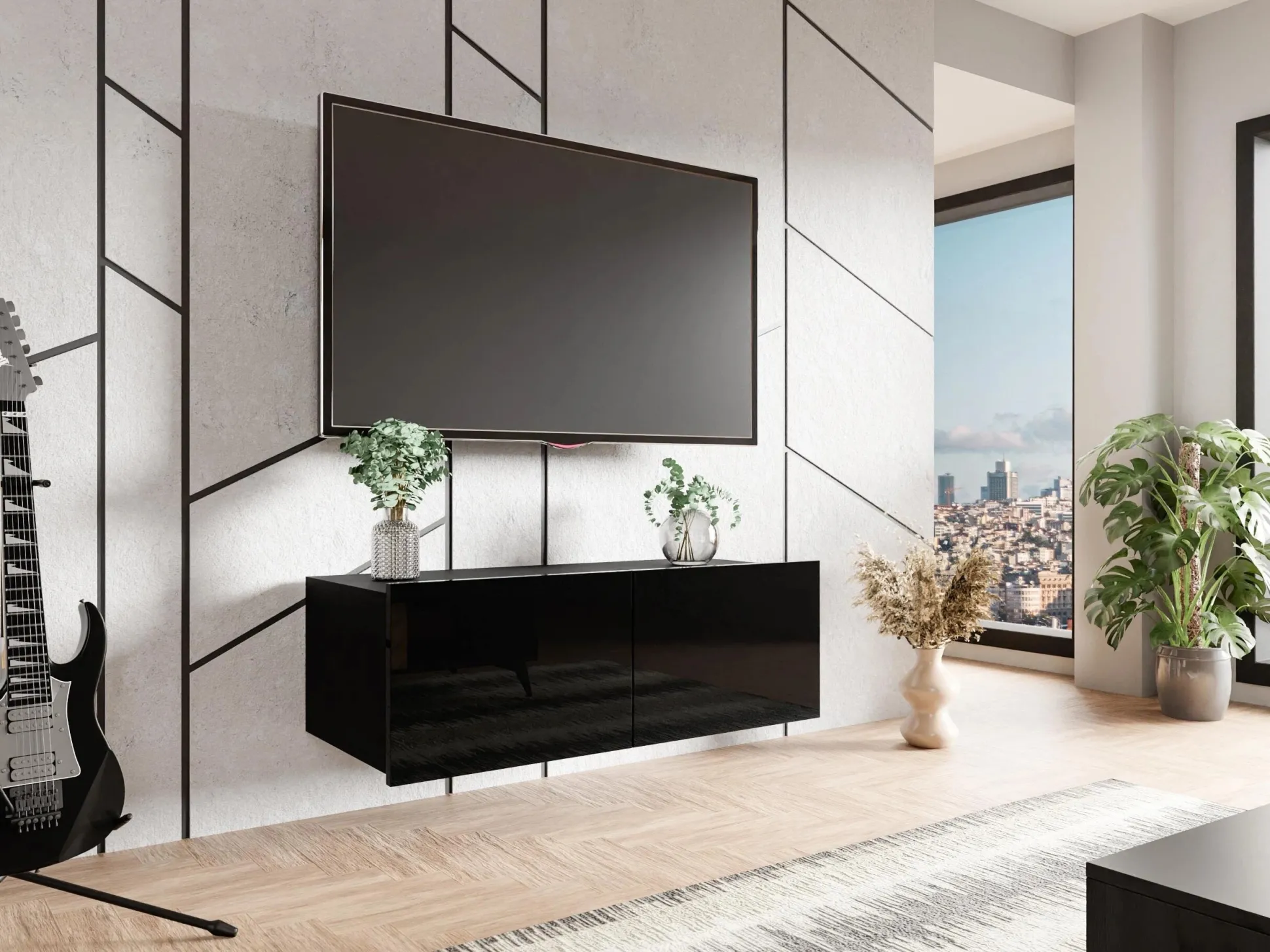 TV-bord Remus I (Sort + Blank sort)