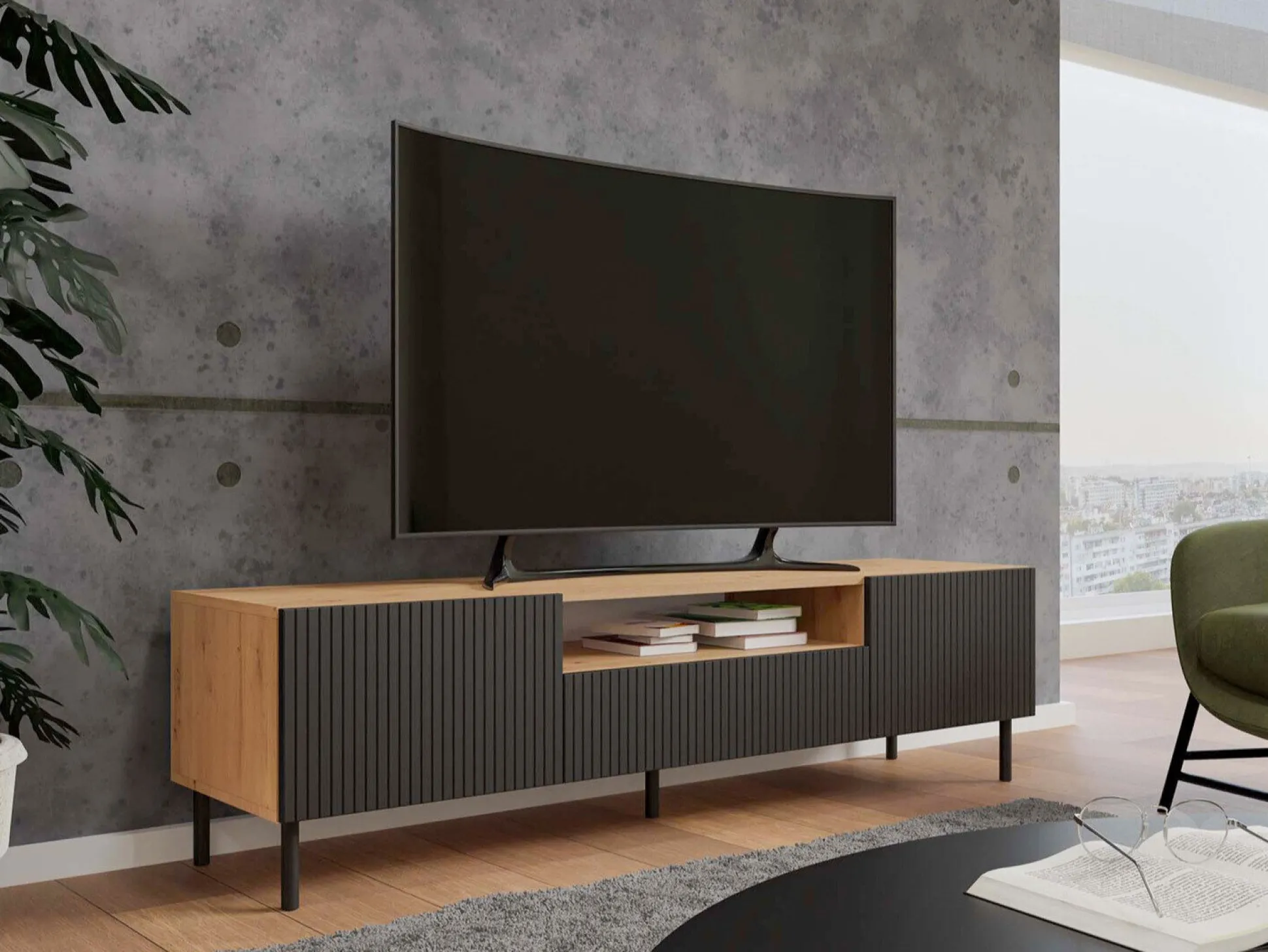 TV-bord Romseru 105 (Sort + Artisan eg)