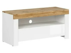 TV-bord Sonsoru 107 (Hvid + Glansfuld hvid + Wotan eg)