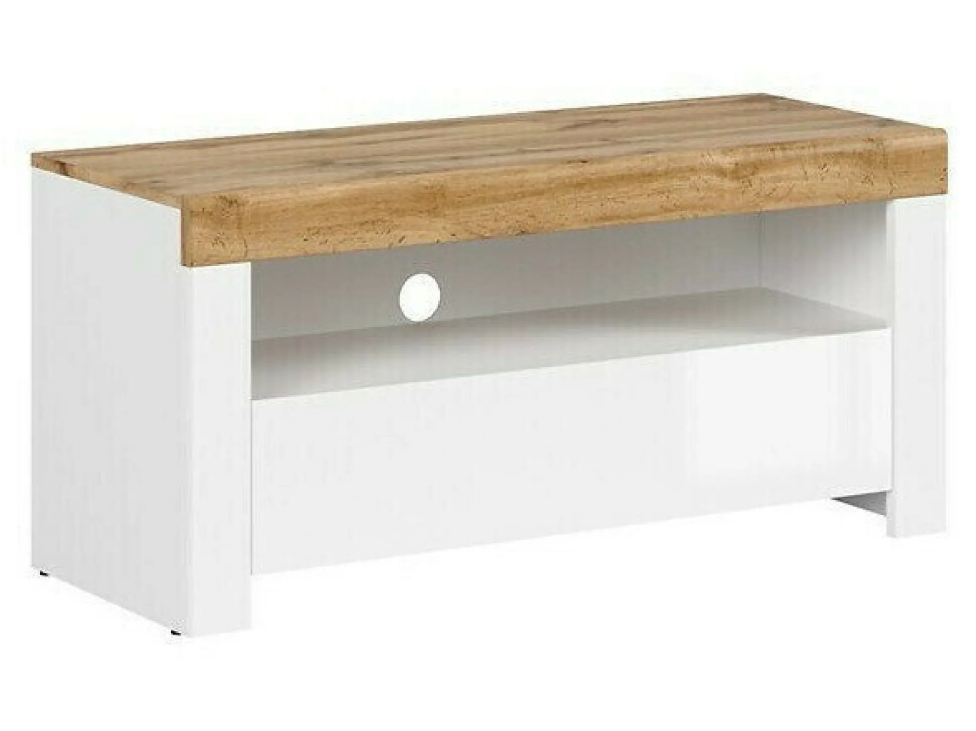 TV-bord Sonsoru 107 (Hvid + Glansfuld hvid + Wotan eg)