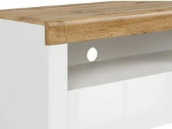 TV-bord Sonsoru 107 (Hvid + Glansfuld hvid + Wotan eg)