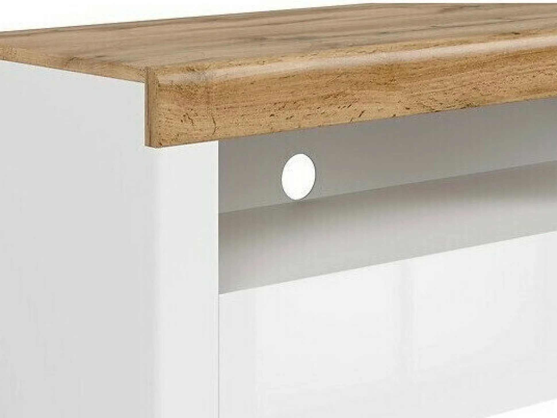 TV-bord Sonsoru 107 (Hvid + Glansfuld hvid + Wotan eg)