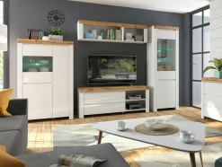 TV-bord Sonsoru 108 (Hvid + Glansfuld hvid + Wotan eg)