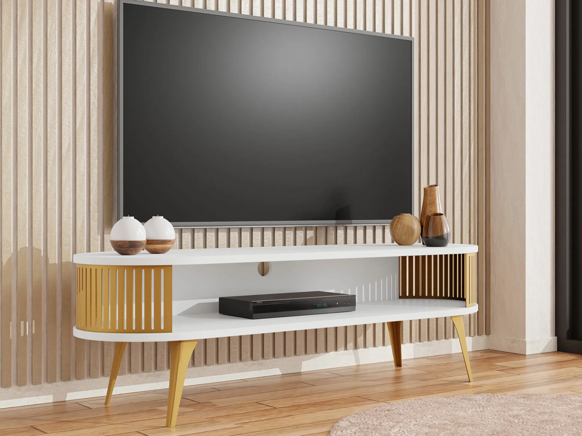 TV-bord Vitum I (Gylden + Hvid)