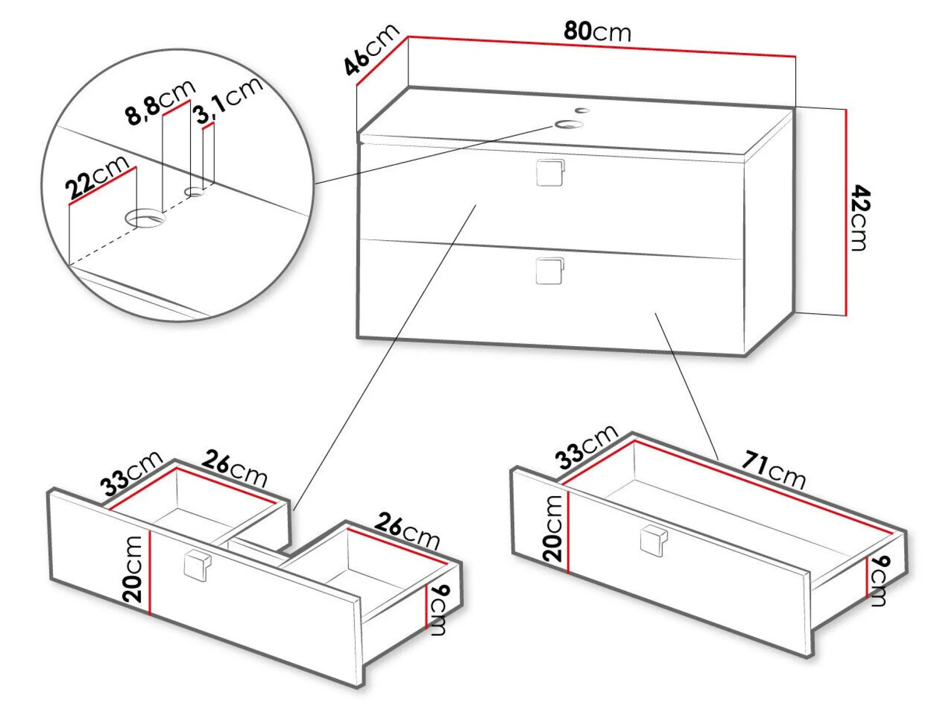Vægbadeværelsesskab til håndvask Panium (Hvid)