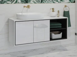 Vægmonteret badeværelsesskab Tecavu 104 (Glansfuld hvid + Hvid)