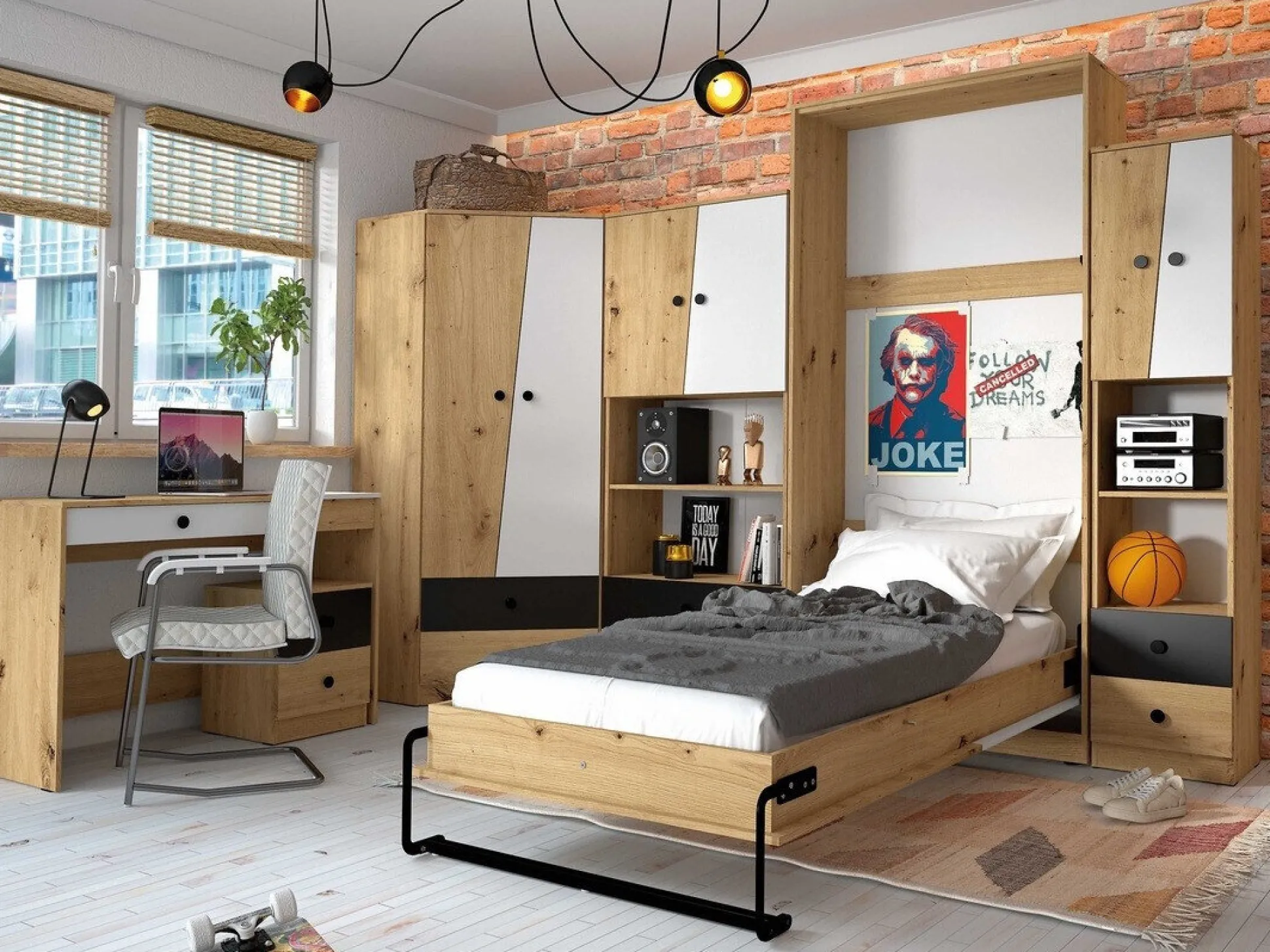 Vægseng Mirelbu 113 (Artisan eg + Glansfuld hvid)