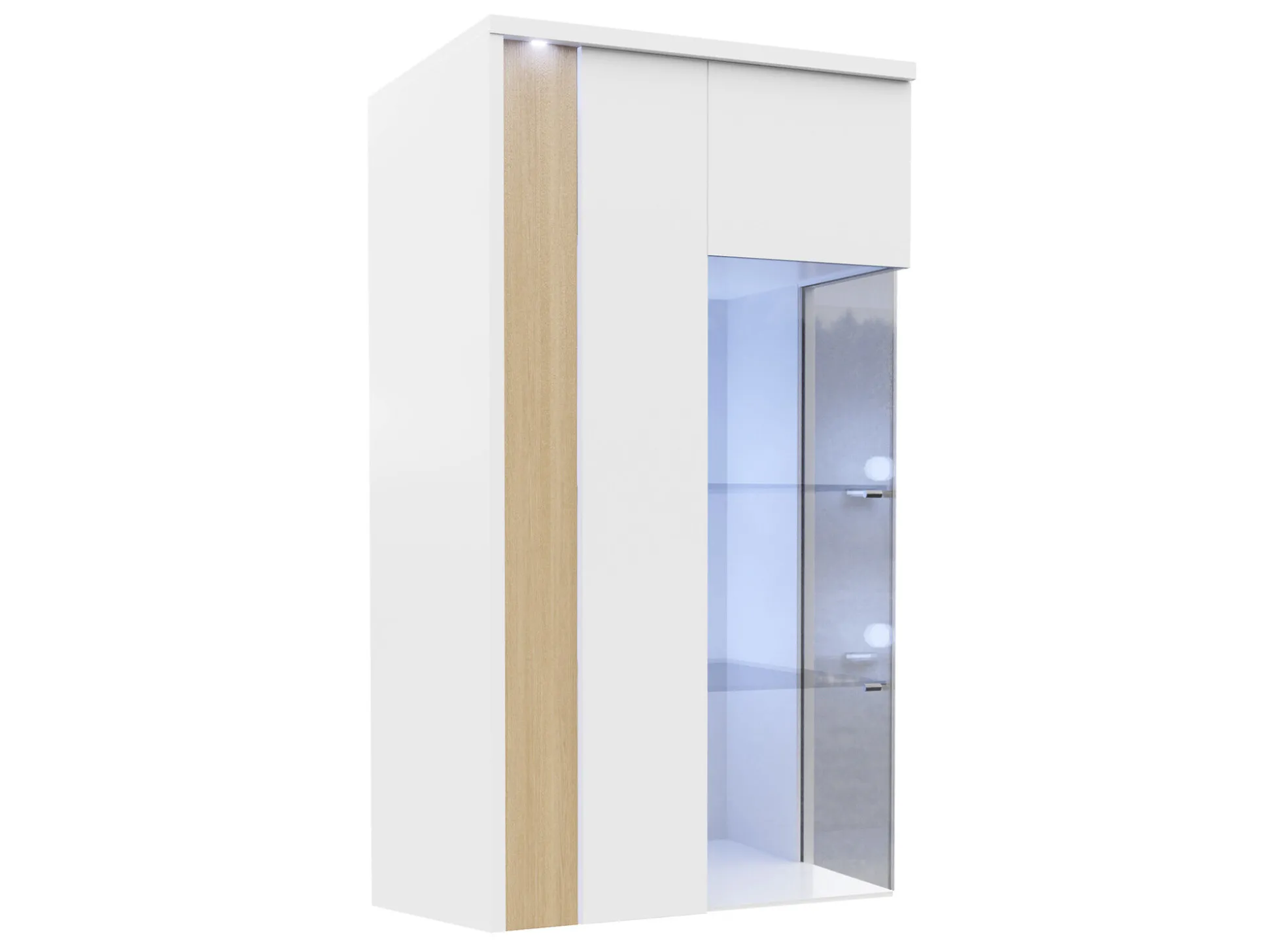 Vægskab Florem (Hvid + Glansfuld hvid + Lyst træ)