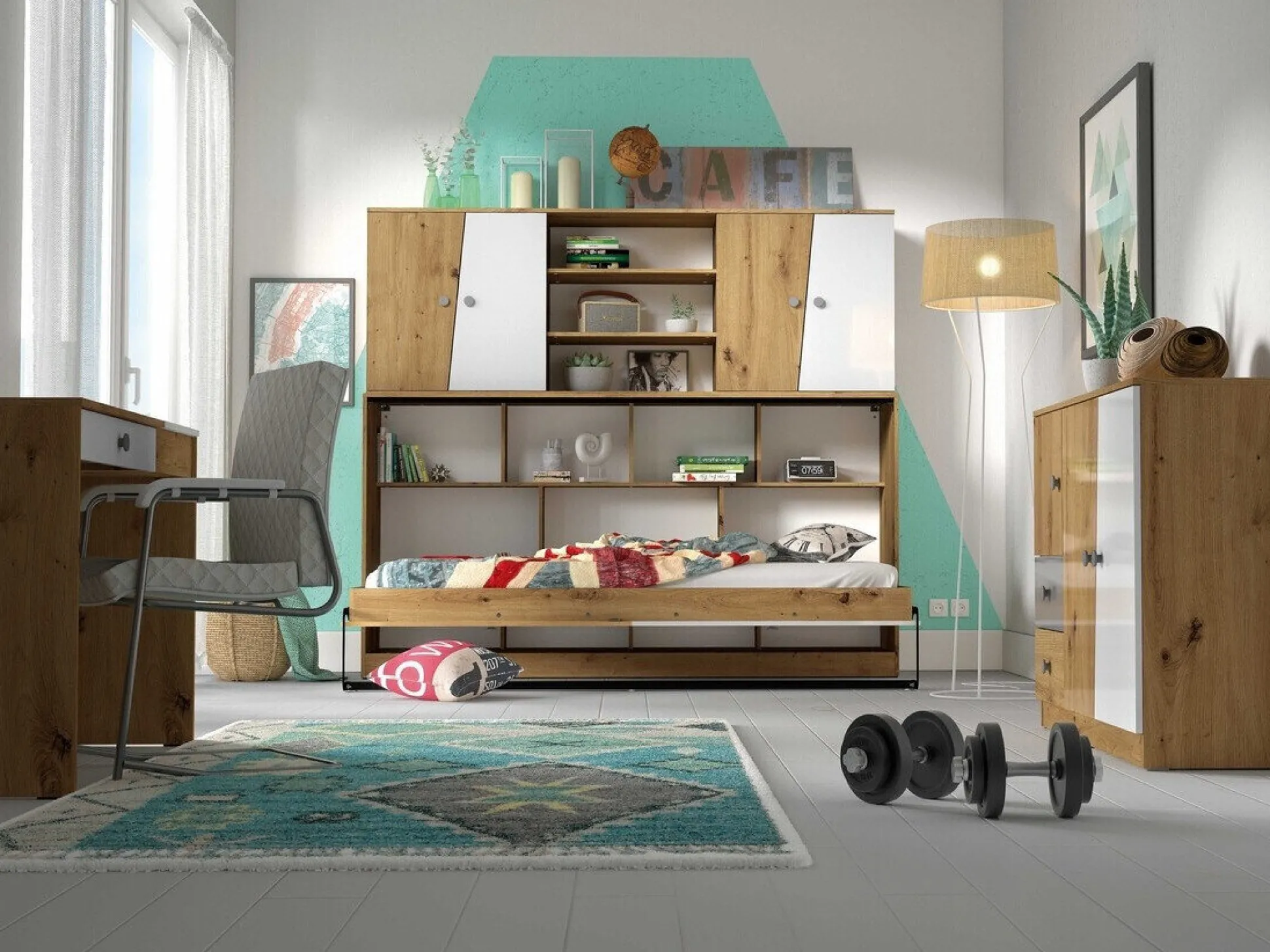 Vægskab Mirelbu 115 (Artisan eg + Glansfuld hvid)