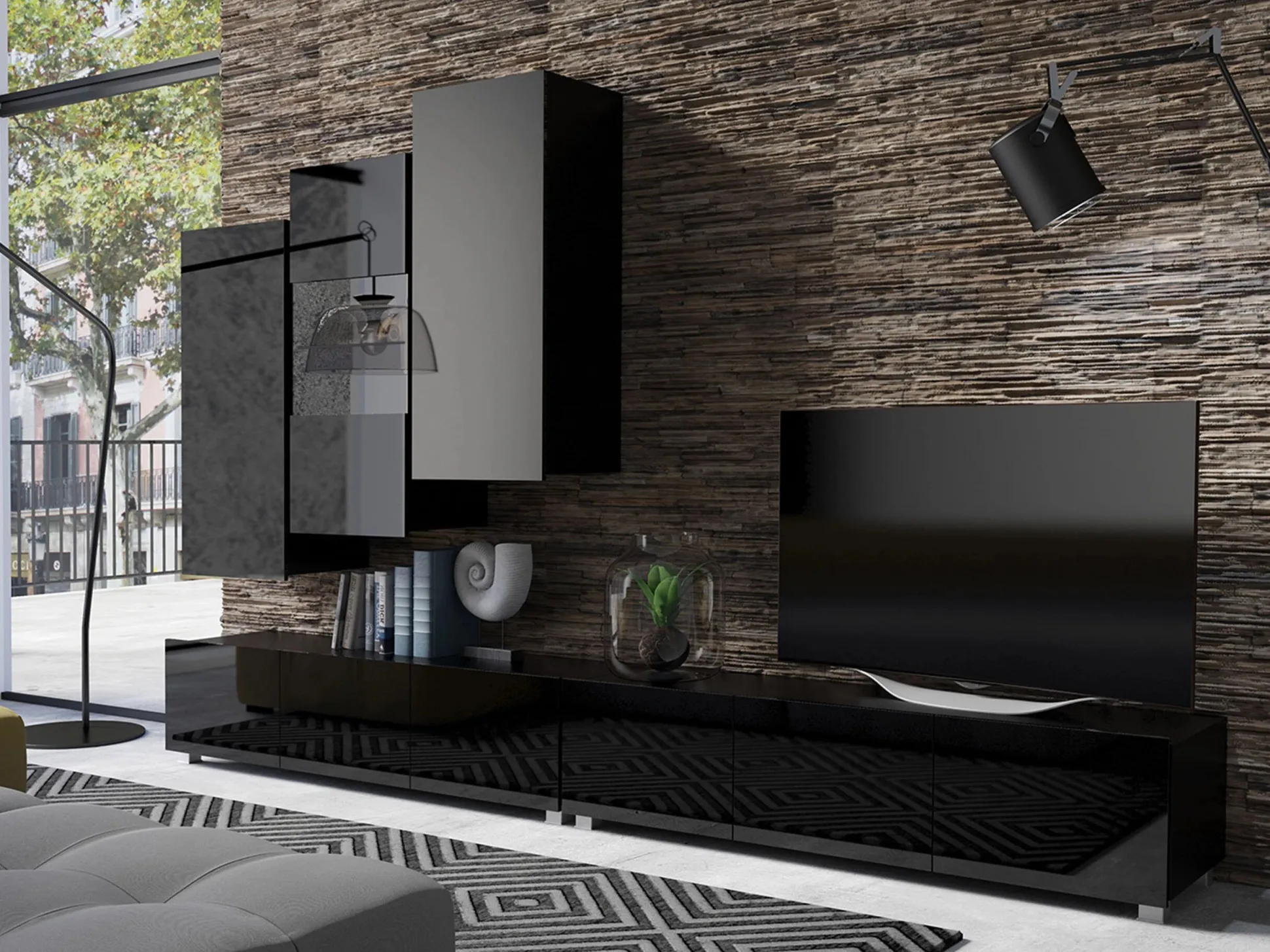 Vægskab Remus III (Sort + Blank sort)